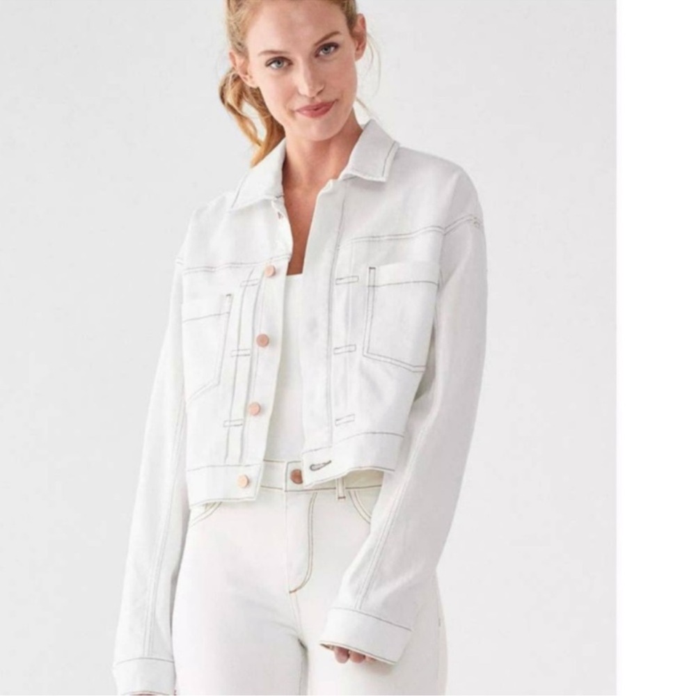 NWTs DL1961 white Annie relaxed vintage crop denim jacket Large